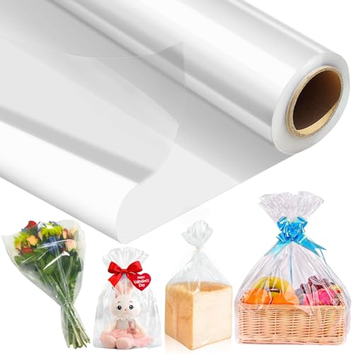 86 CM x 30 M Papier Transparent Emballage, 3 Mil Cellophane Emballage Transparent Papier Emballage Fleuriste, Papier Cadeau pour Fleurs, Artisanat, Bonbons, Paniers...