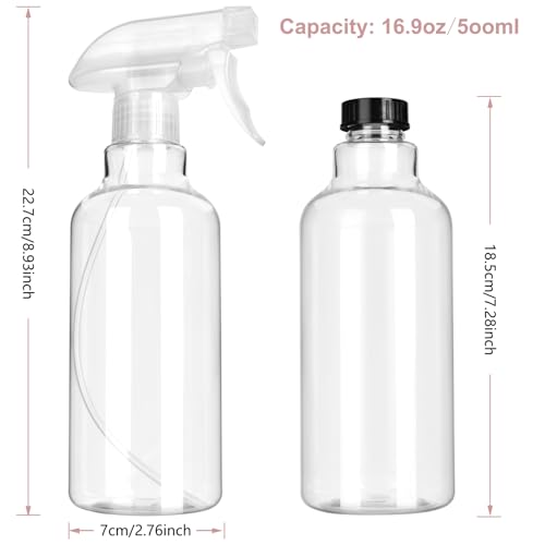 Plastic Spray Bottles - Empty Spray Bottles for Cleaning,16.9oz/2Pack,Mist/Stream Spray Bottle for Plants, Pet, Hair - (Clear, 16.9oz)3