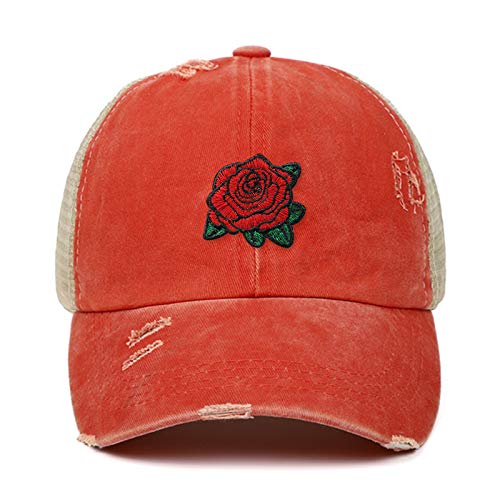 Boné de beisebol – Bordado de flor rosa – Boné ajustável para uso ao ar livre para homens e mulheres