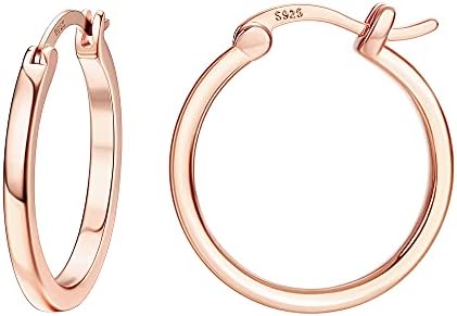 Hayoso 18K Gold Plated Hoop Earrings - 925 Sterling Silver Hoop Earrings Womens Hypoallergenic Hoops | Square Tube Hoop Earrings for Women 15mm/20mm/30mm/40mm (Rose Gold 20mm)