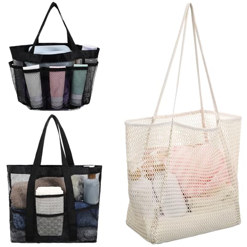 Bolsa de playa de malla BESPORTBLE: pack de 3 bolsas ligeras para organizar tus viajes