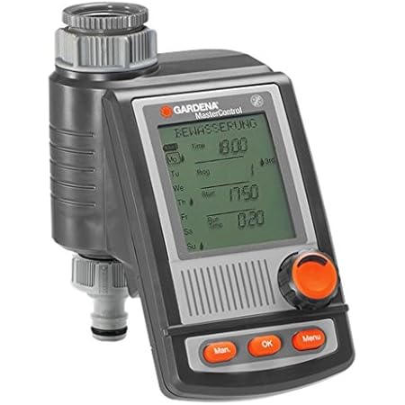 Gardena Bewässerungscomputer MasterControl: Bewässerungssteuerung, bis zu 6 Bewässerungen pro Tag, bis zu 10 h Dauerbewässerung, LC-Display, Drehknopf, Batteriebetrieb (1864-20)