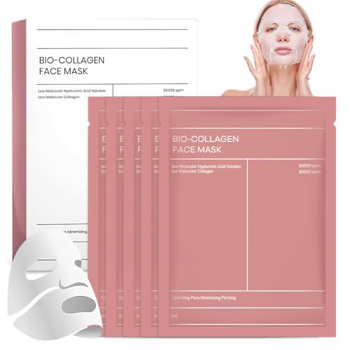 Bio Collagen Mask 5 Stück,Bio-collagen Real Deep Mask,Kollagen Maske Overnight für Gesicht,Hydratisiert, Anti-Aging, Hautstraffung,Kollagen für Alle Hauttypen