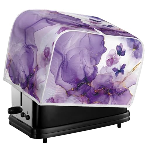 Image of Talayituse Marble Butterfly Print Toaster Cover - 4 Slice Wide Slot, Lightweight, Dust Protection, Washable, Bread Maker Cover