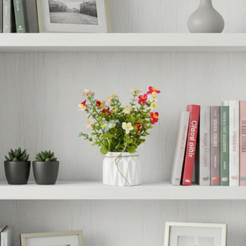 Image of Dekorly Artificial Lavender Plant in White Pot, 18cm - Realistic Faux Flower Arrangement for Home & Office Decor (Set of 1) (1, New Fern Filler)
