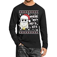 Arvilhill Men's Christmas T Shirts Tshirt Long Sleeve Party Crewneck Merry Print Xmas Family Adult Funny Black Santa M