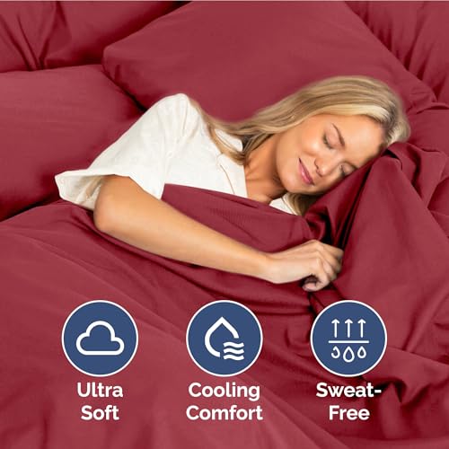 Image of Full Size 4 Piece Sheet Set - Ultra Soft & Cooling Sheets - Berry | Fits 8 Inch to 16 inch Mattress, Wrinkle Free & Fade Resistant with Deep Pockets, Breathable, Comfy Hotel Luxury Bedding