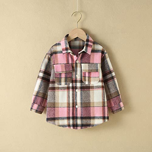 Blusa de manga comprida para meninos e meninas infantil primavera blusa xadrez rosa para meninos (F,