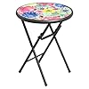 18 Outdoor Side Table Small Patio Table with Tempered Glass Tabletop Steel Frame Round Folding Table with Anti Slip Footpads for Outdoor and Indoor
