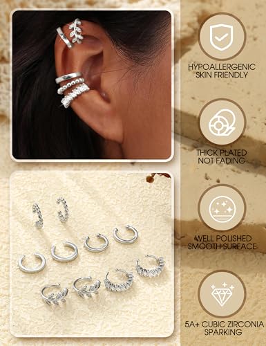 Morfetto Ear Cuff Silber für Damen 5Paar Ohrringe Ohne Ohrloch Ohrclips Damen Ohne Ohrlöcher Ohrmanschette Silber Ohrringe Fake Piercings-CZ