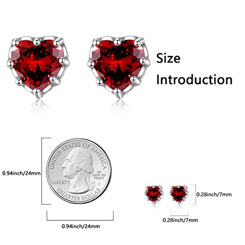 Heart Earring For Women Girls Hypoallergenic 925 Sterling Silver Cubic Zirconia Heart Ruby Stud Earrings Jewelry Valentine's Day Birthday Gifts #TOP2