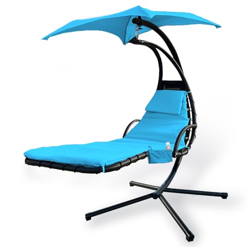 Outdoor Hanging Lounge Chair Replacement Cushion Cover and Umbrella Fabric Suitable for Curved Chaise Lounge Swinging Hammock Chair Pads Waterproof Soft Fabric (Cushion Not Included)  Sky Blue