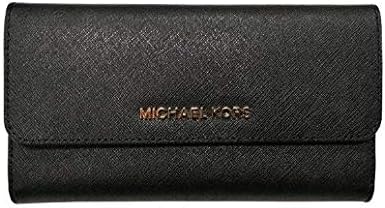 Michael Kors Jet Set Travel Large Saffiano Leather Trifold Wallet (Black)