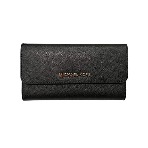 Michael Kors Jet Set Travel Large Saffiano Leather Trifold Wallet (Black)