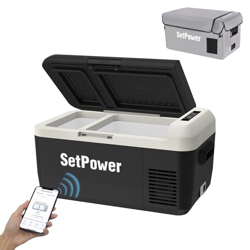 Setpower PT30 - Refrigerador de coche de 12 voltios con tapa, congelador portátil de doble zona con control de aplicación, refrigerador de 32 cuartos (30 L) 12 voltios para coche, SUV, RV, camión,