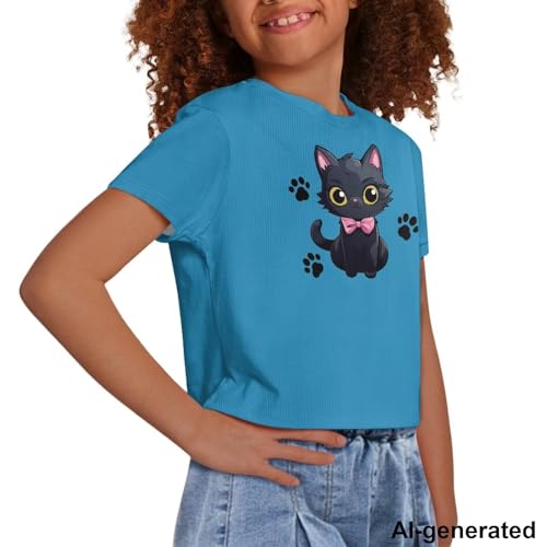 Image of Cute Crop Tops for Girls Short Sleeve Summer T Shirts Fashion Graphic Tees Crew Neck Pullover Tee 5-14 Years