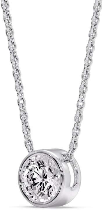 Fascinating Diamonds Bezel Set Solitaire Pendant for Women IGI Certified 14K Gold/Silver Lab Grown Diamond Choker Pendant Necklace With 18" Chain (E-F-G, VS1-VS2, 0.25-5 c.t.w)