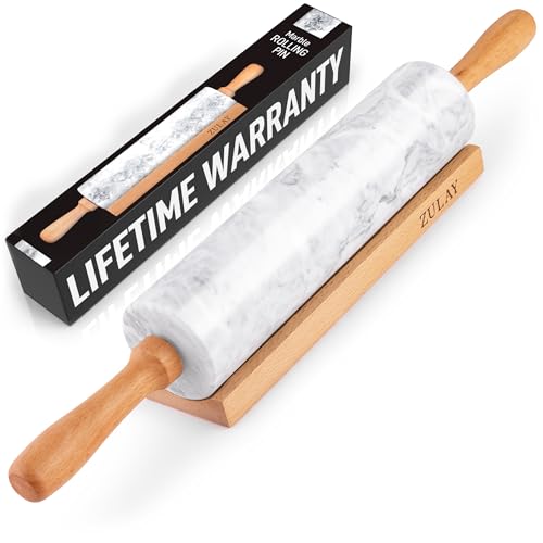 Zulay Kitchen 17-Inch Marble Rolling Pin With Stand - Polished
