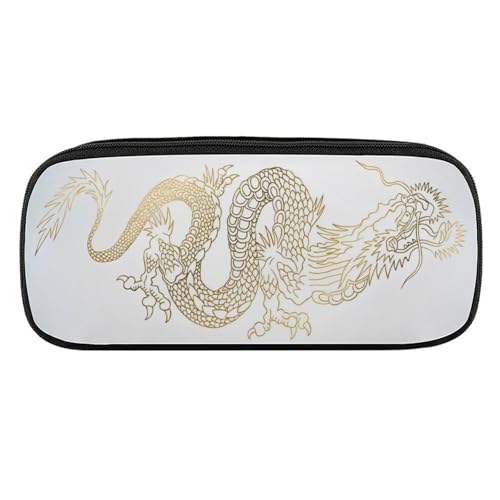 ペンケース 筆箱 大容量 軽量 ドラゴン 龍 金色 筆入れ ふでばこ ペンポーチ 多機能 コンパクト シンプル おしゃれ 中小学生 高校生 女の子 男の子