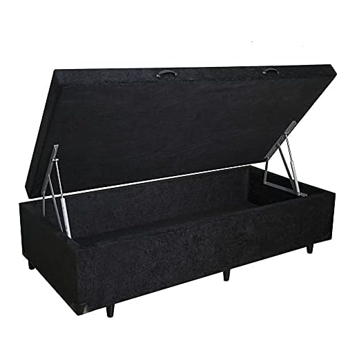 Cama Box Baú Solteiro Blindado Suede Preto com pistão a gas