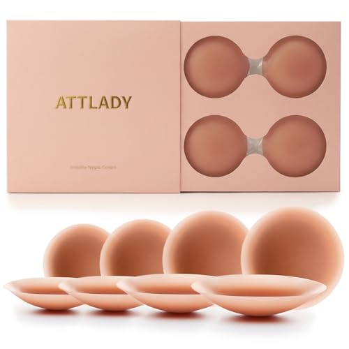 ATTLADY Nipple Covers No Show 4 Pairs- Reusable Adhesive Silicone Sticky Triangle Nipple Pasties for Women