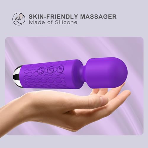 Image of Handheld Back Massager - Powerful Vibration Wand, Waterproof - Relieves Whole Body Muscle Tension and Promotes Relaxation. Features 20 Modes and 8 Speeds (Purple)