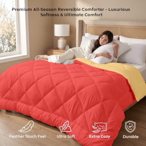 Image of AYKA Reversible Comforter 220 GSM Microfiber Reversible AC Comforter /Blanket for Winter /Quilt /Duvets for King Size Double Bed Comforter (90 * 100, Beige & Red)| TC - 220