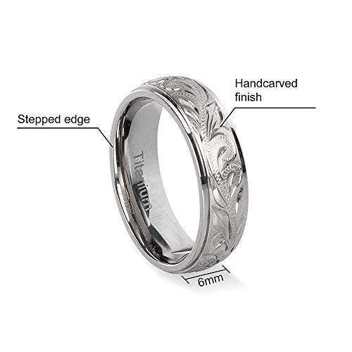 Justjandm G23 Titanium Floral Design Wedding Ring Band For Men Women Engraved 6Mm (7 (17.3Mm)) #TOP4