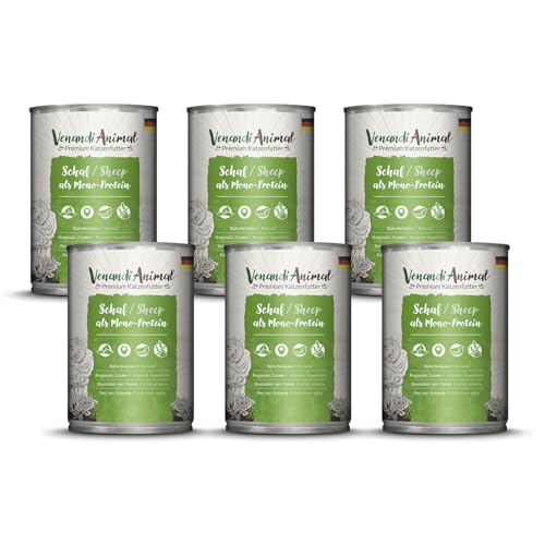 VenandiAnimal Comida de calidad para gatos - oveja como monoproteína, comida húmeda, sin cereales y natural, paquete de 6 (6 x 400 g)
