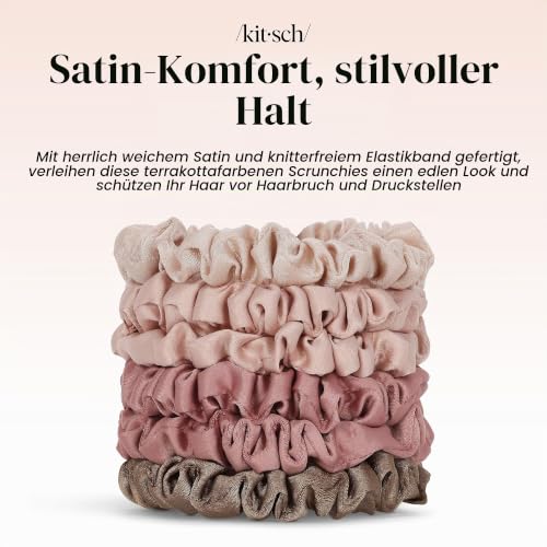 Kitsch  Satin Haargummis Damen, Weicher als Seide - Terracotta, 6 Stück – Ansicht 8