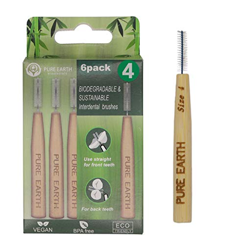 Pure Earth Essentials Brosses interdentaires en bambou - Brosse interdentaire biodégradable - Manche bio avec poils doux pour un nettoyage en profondeur entre les dents et les gencives (6 pièces,