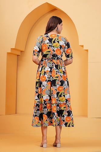 Image of THE Moon Star Women's Cotton Floral Printed Anarkali Maternity Feeding Kurti | Breastfeeding Dress for Mothers | Zipper Feeding Kurti, Nursing Kurti, Comfortable and Trendy Maternity Wear