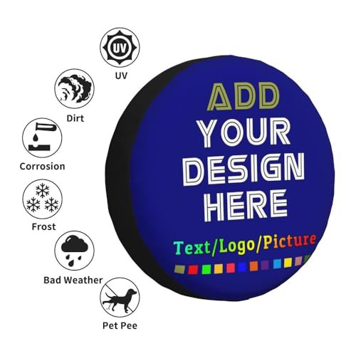 Image of Custom Spare Tire Cover with Logo Photo Text, Personalized Polyester Tire Covers Protectors for Trailer RV SUV and Many Vehicles, Navy