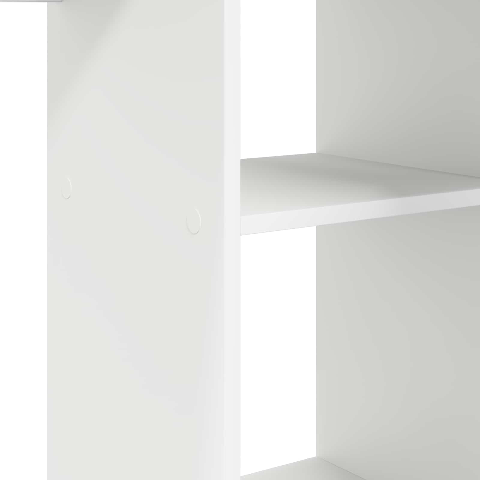 Scrivania angolare bianco legno ingegnerizzato 142 x 102 x 73 cm con ripiano e cassetto per ufficio casa studio smartworking, postazione lavoro PC gaming salvaspazio