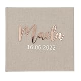 Personalisiertes Baby Fotoalbum & Gästebuch – Mein erstes Jahr – Datum   Leinen Album mit Name aus Acryl & Wunschtext – 60 Seiten – Geschenk zur Geburt Taufe Baby