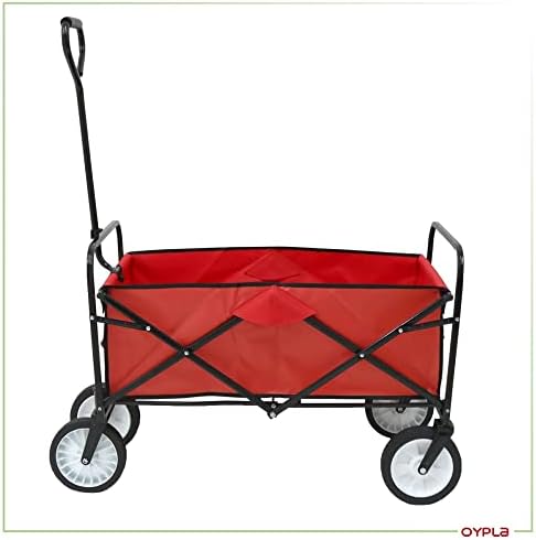Oypla Red Heavy Duty Foldable Garden Trolley Folding Cart Wagon Truck Wheelbarrow