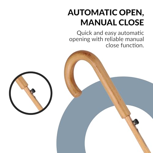 Jollybrolly Navy Walking Umbrella – Wooden Walking Stick Umbrella, Crook Handle, Large Canopy for Sun Protection, Windrpoof, Waterproof, Long Stick Gents Umbrella - Image 3