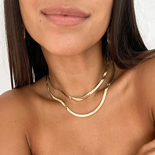 Joycuff 14K Gold Plated Layered Choker Necklace For Women Trendy Snake Chain Herringbone Necklace Gold Jewelry For Women Dainty Gifts For Birthday Christmas Valentine's Day Wedding #TOP2
