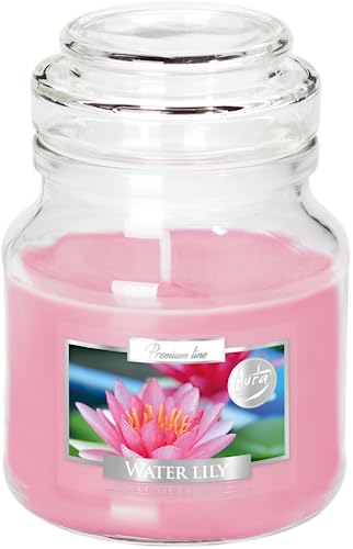 Duftkerze im Glas mit Deckel, Wasser Lilie, Gewicht 120 g, Brenndauer 28 h
