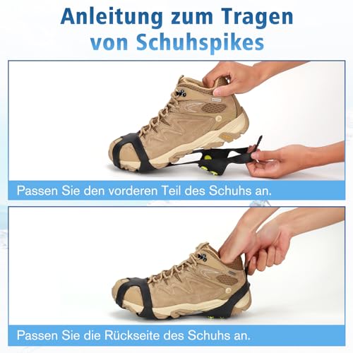 WeiaiziY Spikes für Schuhe Winter, Schuhspikes Schnee und EIS Anti Rutsch, Spikes Schuhe Schuhkrallen mit 10 Zähne, Schuh Spikes Grödel Steigeisen Ice Grips Klampen Eisspikes für Damen und Herren