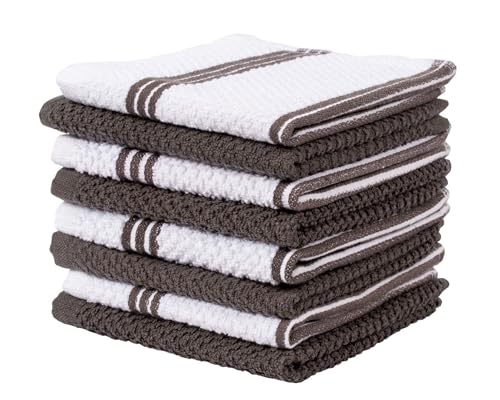 Absorbent Dish Cloths for Washing Dishes, 12"x12", 8-Pack (Dark Brown)