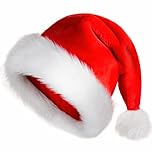 TLarder Santa Hats for Adults: Christmas Hats Adult Luxury Velvet Holiday Hat - Plush Xmas Santa Claus Outfit Hat for New Year Festive Party Gifts (Adult)