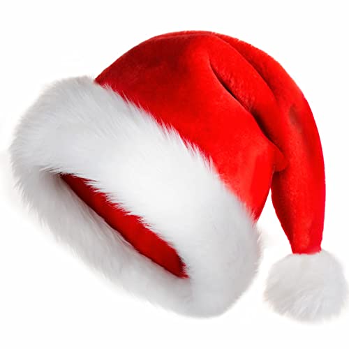 Chapéu de Natal, chapéu de Papai Noel, chapéu de Natal para adultos e crianças, gorro unissexo de veludo confortável de Natal extra grosso de pele clássica para o Natal, Ano Novo, festivo, suprimentos de festa (adulto)