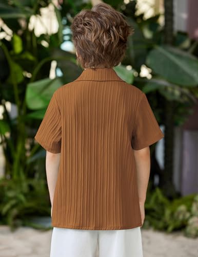 Image of Arshiner Boys Casual Short Sleeve Button Down Shirt Fashion Textured Summer Beach Shirt 3-13 Years Old