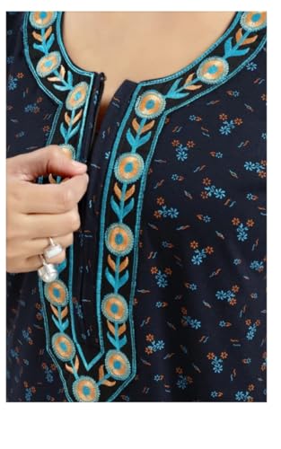 Image of Onekbhalo Women's- Full Sleeves-Feeding- Nursing- Maternity Nighty /Maxi /Gown /Nightdress /Nightwear- Hosiery Cotton Fabric- Floral Print- Embroidery with Zip