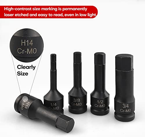 Seketman 20Pcs 1/2" Drive Master Impact Hex Bit Set，Allen Bit Socket Set，1/4" - 3/4", 6Mm - 19Mm，Sae/Metric， Cr-Mo #TOP2