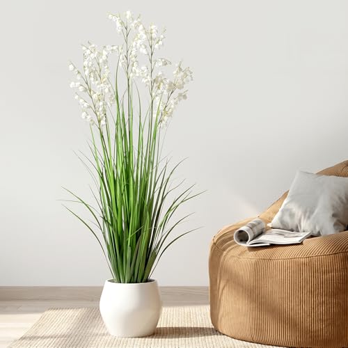 Ttranewsoo Artificial Tall Grass Plants with Pots 47&ldquo; 1 Pack Lily of The Valley Artificial Grass...
