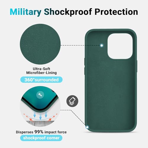 Image of DIZORO Microfiber Candy Case Compatible for iPhone 14 PRO, Shockproof Slim Back Cover Liquid Silicone Case (Forest Green)
