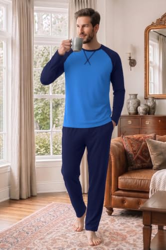 Ekouaer Mens Pajama Set Long Sleeve PJs Lightweight Sleepwear with Pockets - image 2