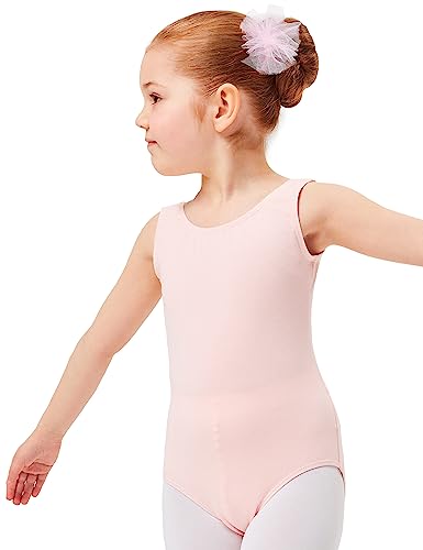 tanzmuster ® Ballettanzug Mädchen ärmellos - Lissy - aus Baumwolle, Ballettbody Kinder Ballett Trikot in ballett-rosa, Größe 140/146